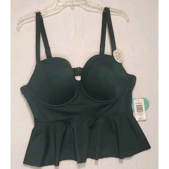 Torrid Underwire Peplum Tankini Top Hunter Green Size 0 Cup F New Swimwear Nice - Picture 9 of 9